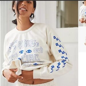 Clare V Cream Sweatshirt with Blue Accents